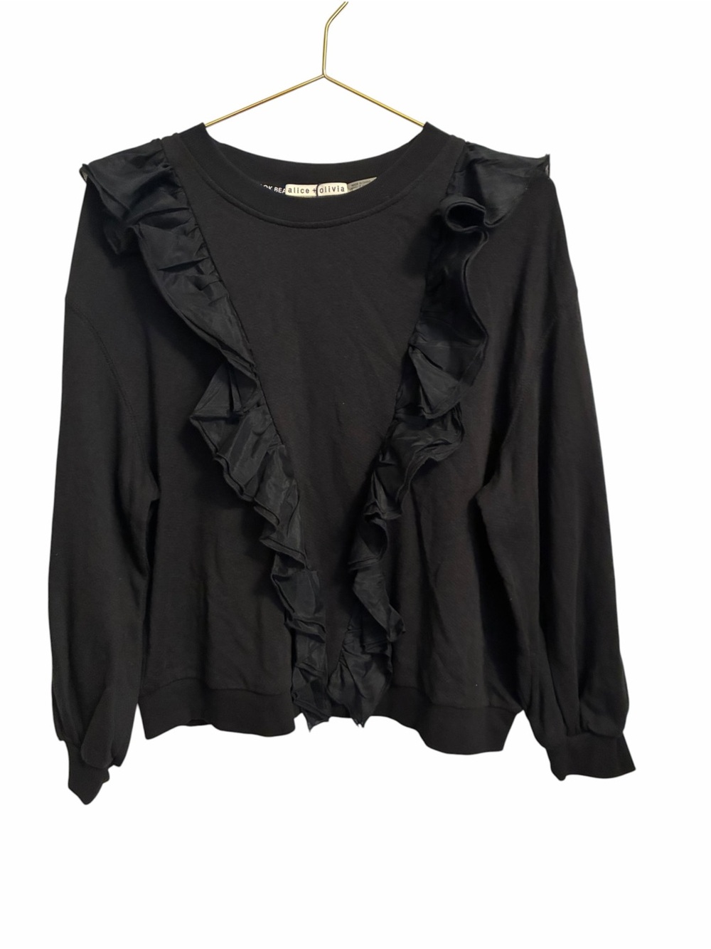 Alice + Olivia Carrie Ruffle Front Sweatshirt Black XL
